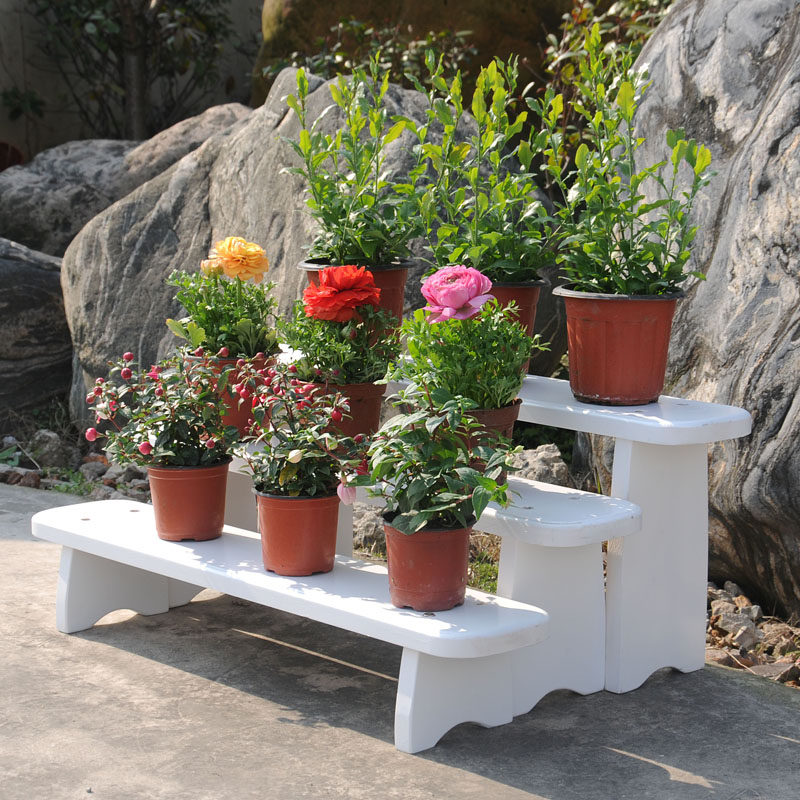 白色花架 现代简约实木阳台白色架子客厅欧式北欧三层多层木花架