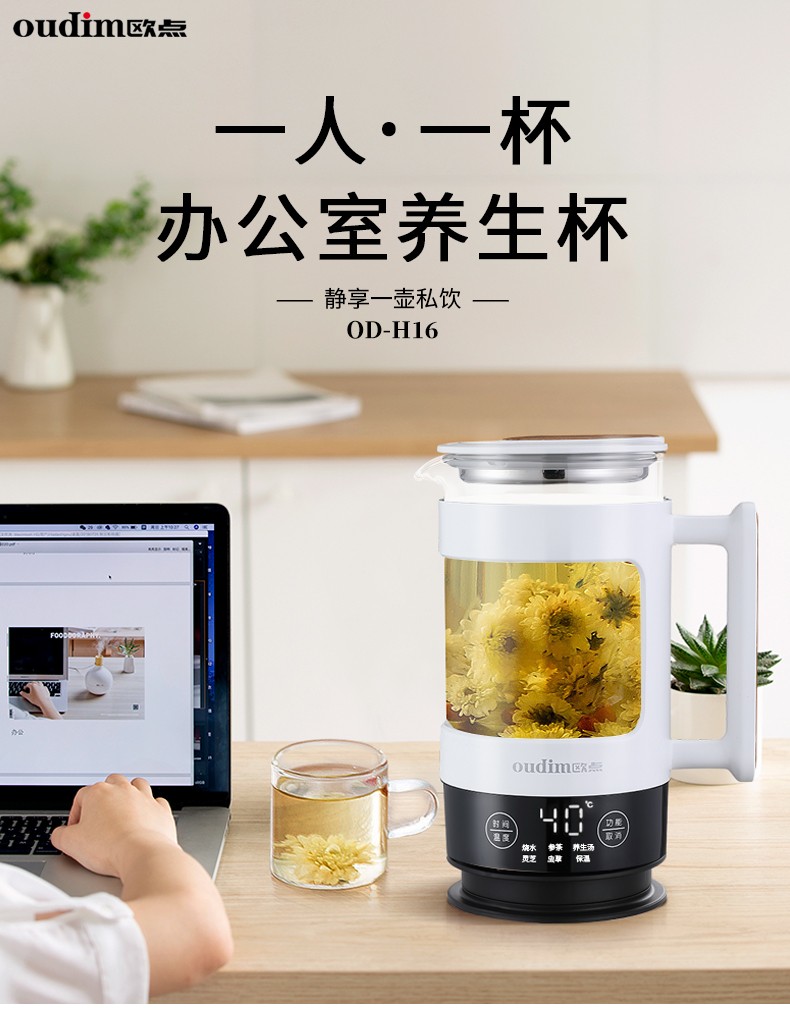 正品欧点电器oudim OD-H16 电热杯 办公室养生杯煮茶器旅行600ML