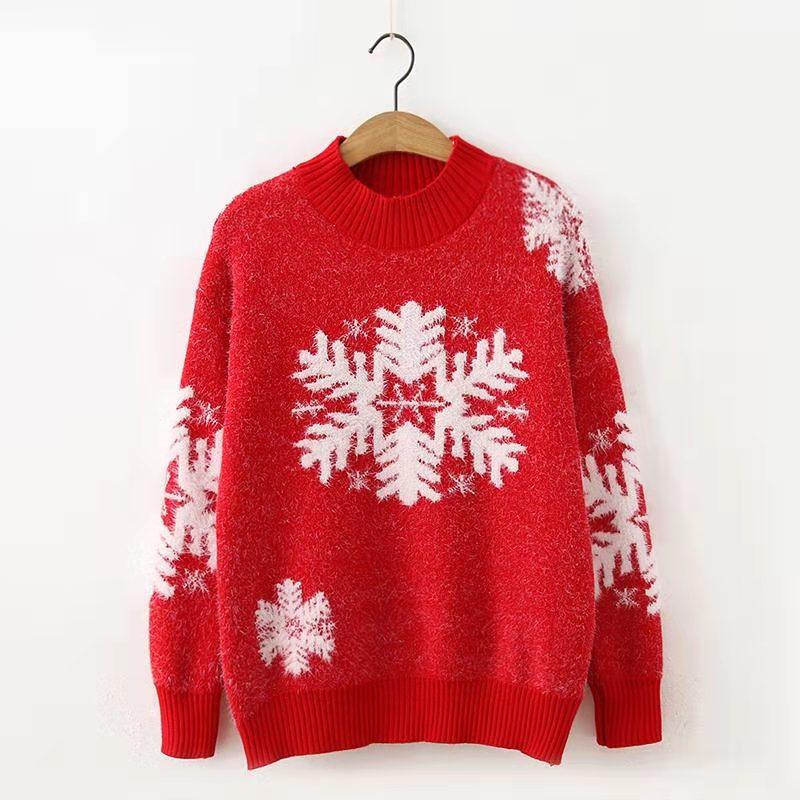 圣诞女装韩版毛衣_小清新圣诞雪花图案网红针织毛衣女2020秋冬新款