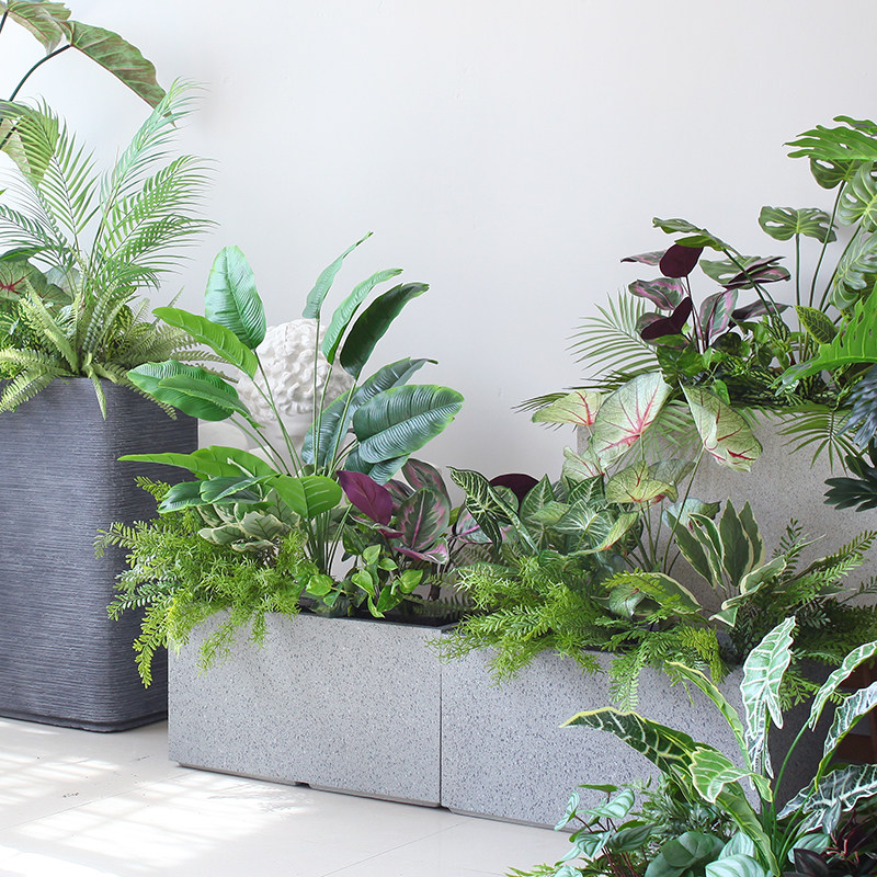 装饰仿真植物花槽花箱绿植造景餐厅大堂室内隔断散葵芭蕉套装组合