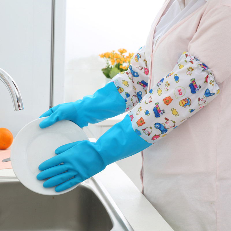 家务清洁洗碗手套加绒加厚加长厨房耐用冬季洗衣保暖防水乳胶手套