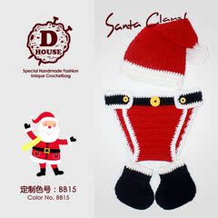 D.HOUSE原创手作 纯棉手工编织动物婴儿帽子短裤鞋子 圣诞老人
