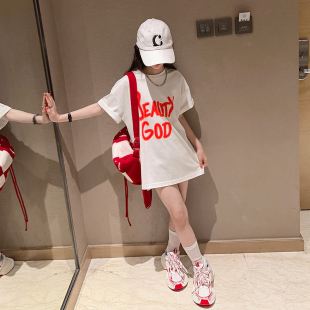 女童短袖夏装连衣裙新款韩版中大童洋气时髦慵懒风儿童宽松T恤裙