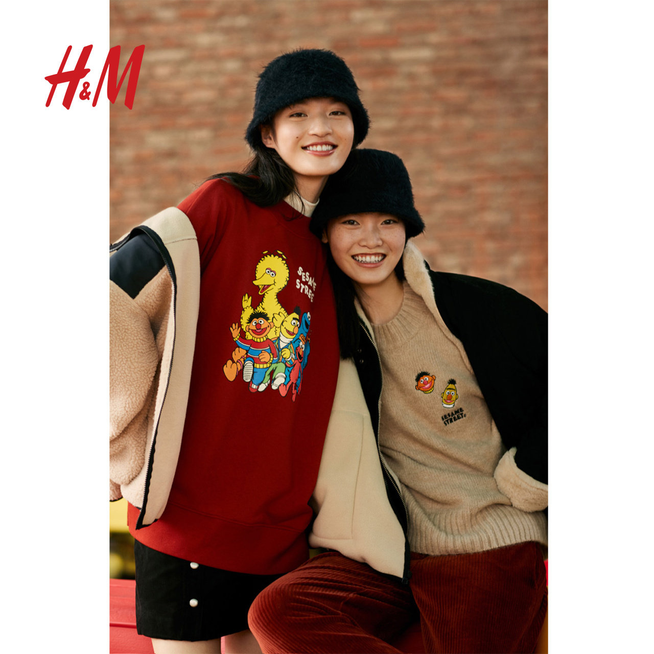 hm女装卫衣 中长款_hm 芝麻街联名divided女装 2019秋冬新款加绒卫衣