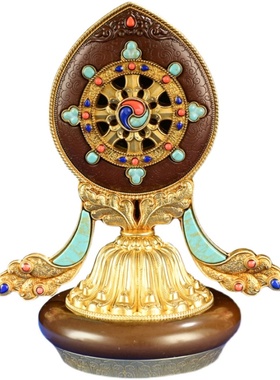 法轮摆件慧宝纯铜精工西藏密宗供奉用品家用佛堂轮王七政宝金轮宝