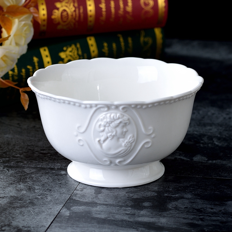 维也纳白色釉下彩瓷器餐碗酱料碗西洋复古风格文艺浮雕纯色碗瑕疵