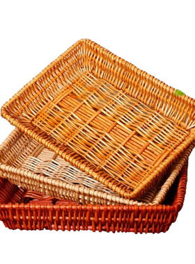 手工编织柳条收纳筐超市展示篮桌面零食面包篮点心篮水果框早餐篮