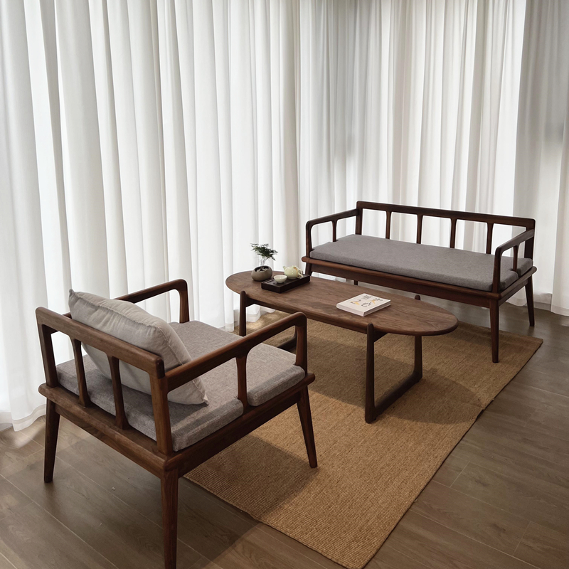 黑胡桃木实木沙发组合简约单人双人禅椅禅塌中式日式小户型罗汉床