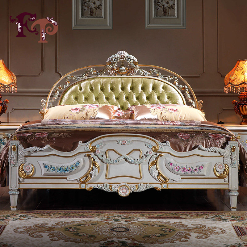 fp家居欧式田园风格法式手工雕刻大床手绘画花婚床彩绘双人床