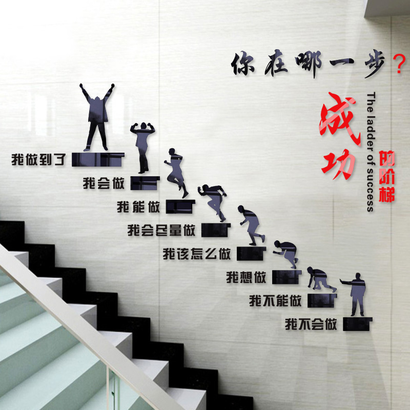 你在哪一步公司办公室楼梯墙装饰成功的阶梯立体企业文化墙贴优惠券
