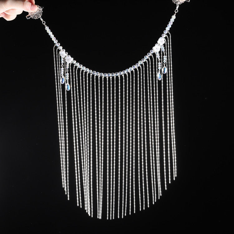 汉服配饰原创银色流苏面帘面纱古风遮面围髻发饰