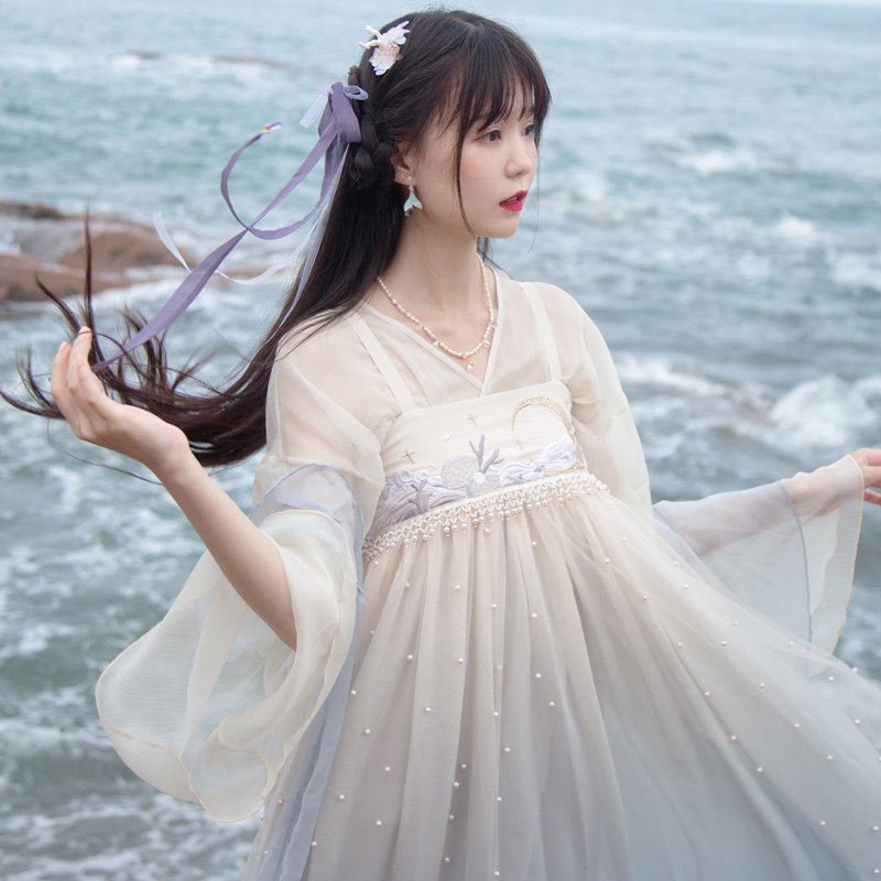 川黛时光:人鱼姬 改良汉服女夏仙气汉元素吊带套装连衣裙