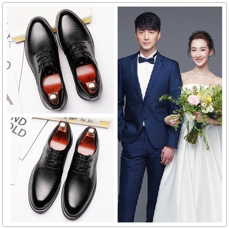 青年酒红色尖头配西装的鞋子真皮商务正装新郎皮鞋男结婚礼鞋伴郎