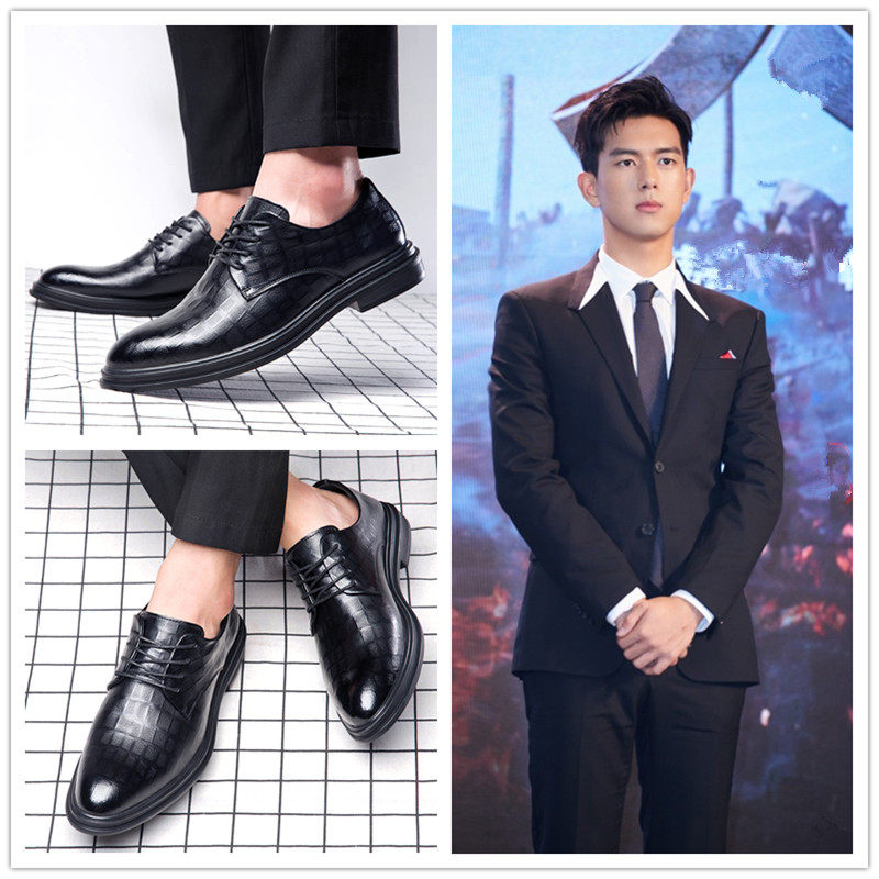 青年酒红色尖头配西装的鞋子真皮商务正装新郎皮鞋男结婚礼鞋伴郎