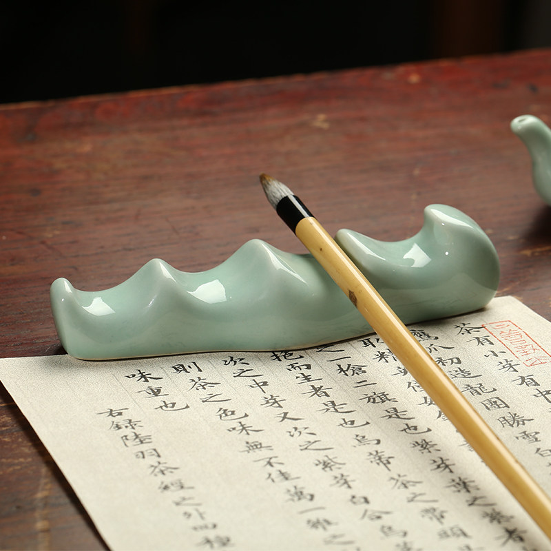 多功能书法陶瓷笔搁 初学者毛笔搁笔架山文房书法镇