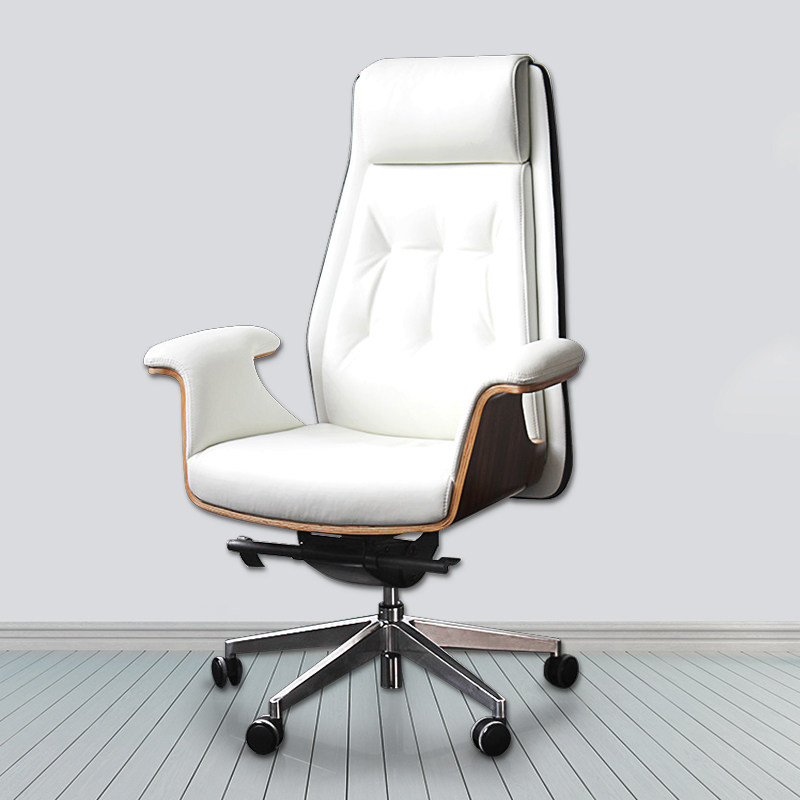 家用电脑椅白色老板椅办公椅子大班椅真皮高靠背现代班椅总裁椅