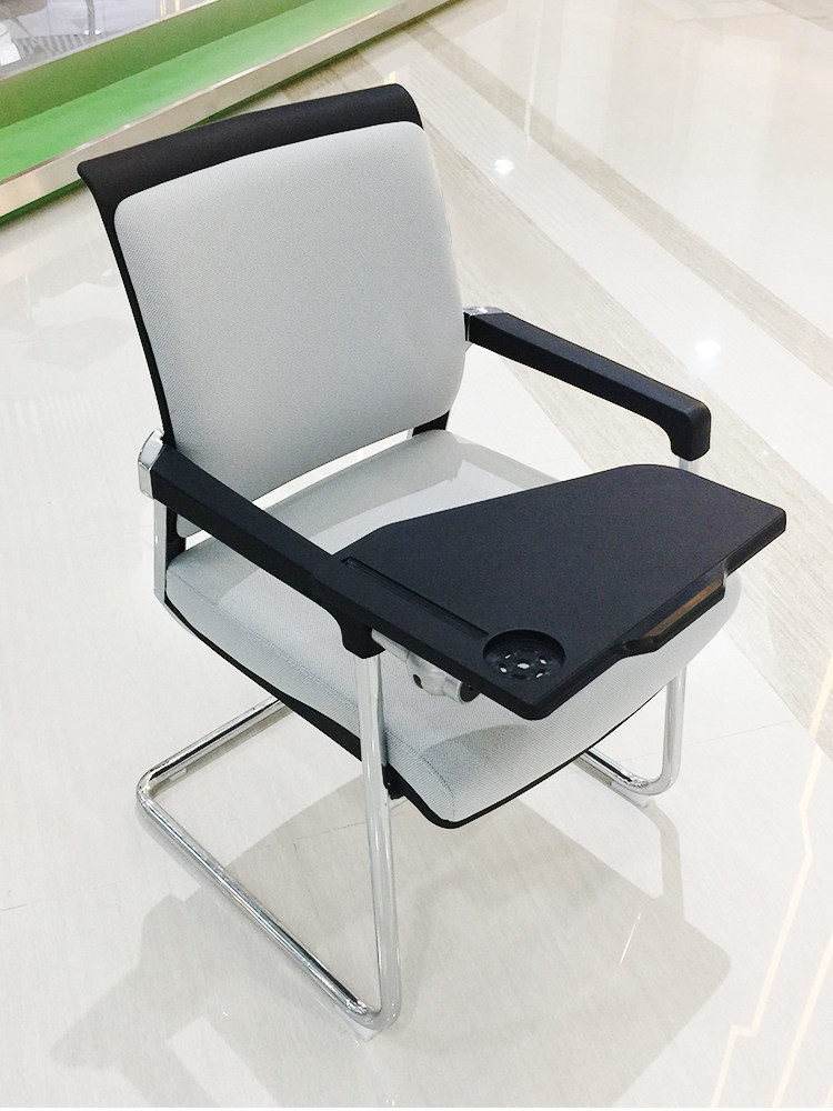 培训椅带桌板弓形脚会议室椅记者活动布艺会议椅带写字板一体桌板