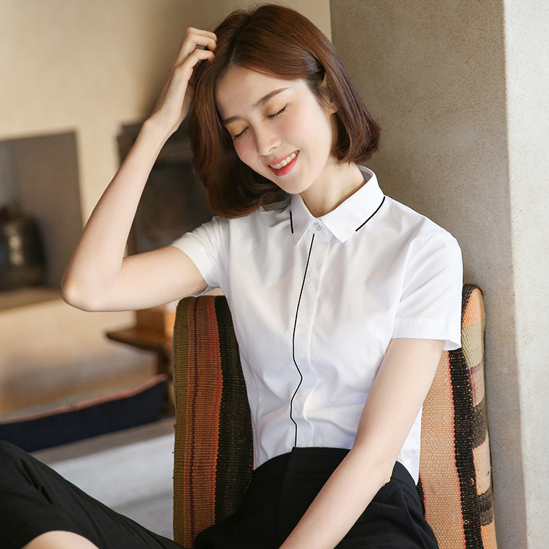短袖白衬衫女2021早春新款时尚洋气小众韩版职业工装工作服白衬衣