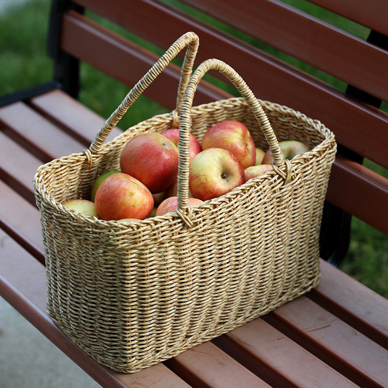 恒高手提购物篮仿藤编织篮子买菜提篮子户外水果蔬菜收纳筐野餐篮