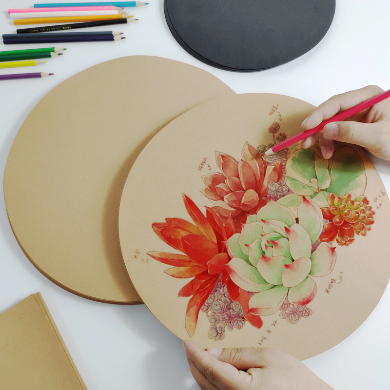 50张手绘画纸美术彩铅素描黑卡速写加厚牛皮纸圆形正方形画卡纸