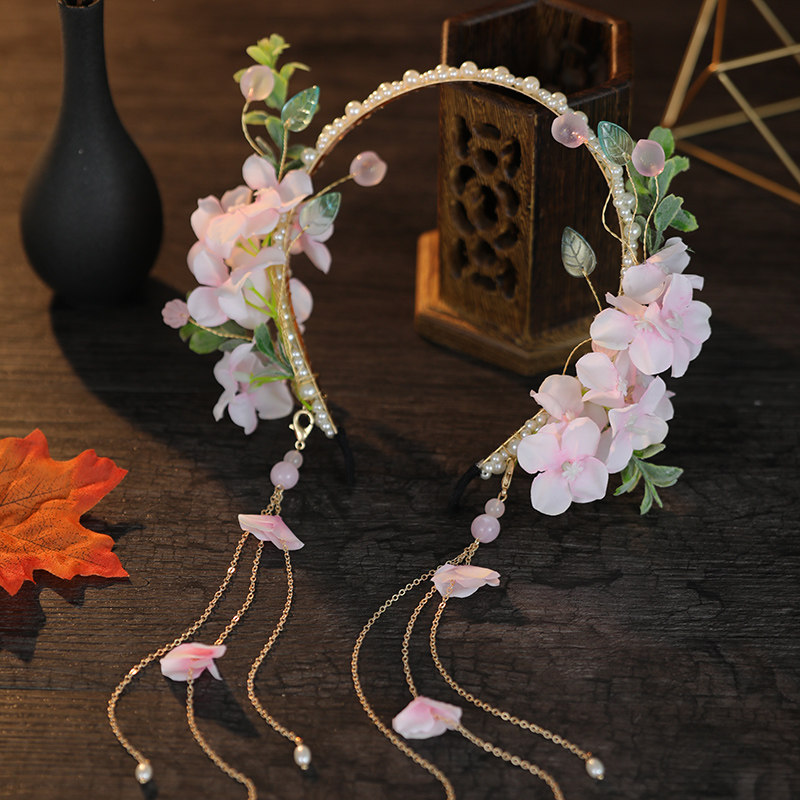 汉服懒人发箍头饰古风仿真绢花花环头箍日常短发流苏步摇古装配饰