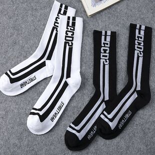 高帮袜子长筒袜男士足球袜黑白色篮球袜韩版精梳棉外穿滑板运动袜