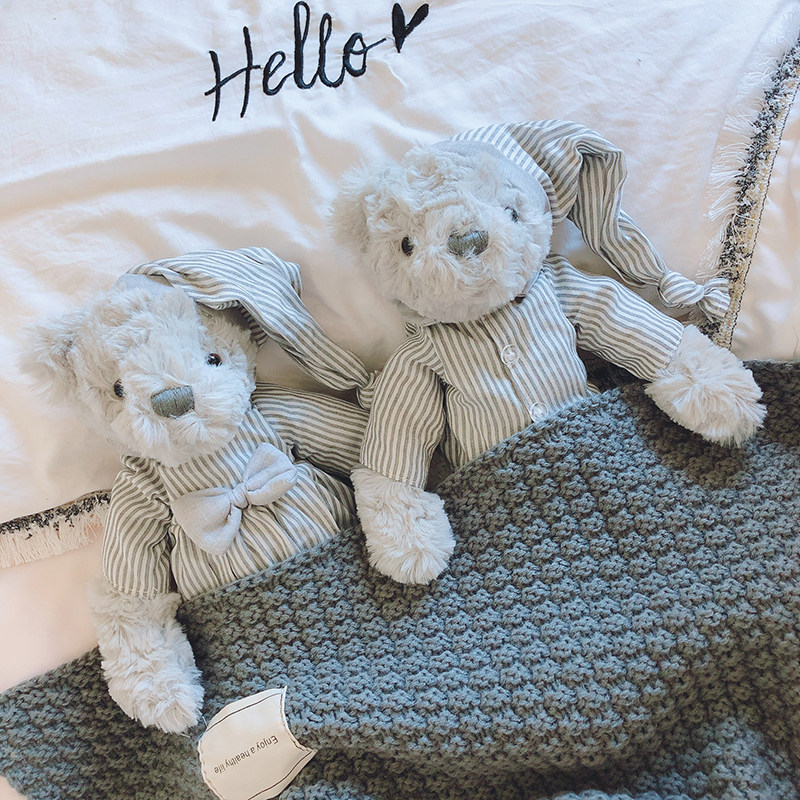 北欧ins穿衣熊毛绒玩偶英伦领结泰迪熊公仔格子衬衫小熊娃娃礼物