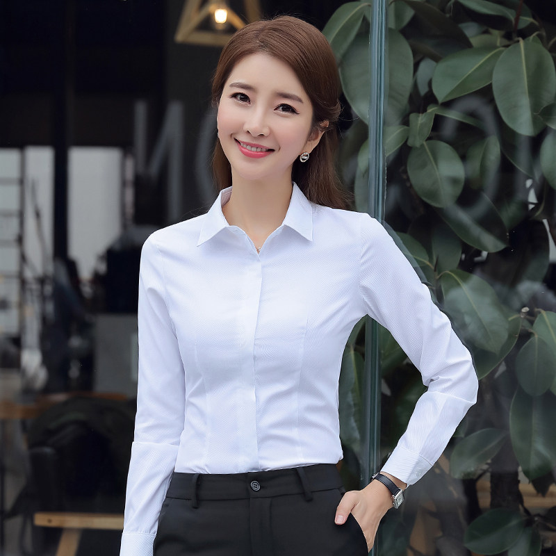 职业衬衫女长袖银行工作服2021春秋新款工装气质正装条纹白衬衣寸