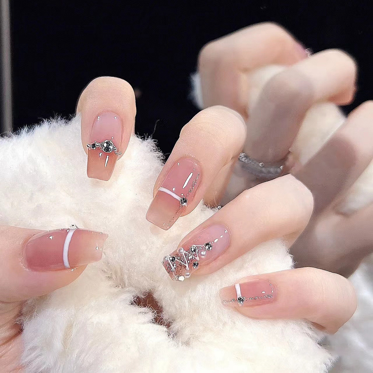 nana穿戴高级感爆闪碎金晕染蜜棕日落手工定制成品少女辣妹美甲工具