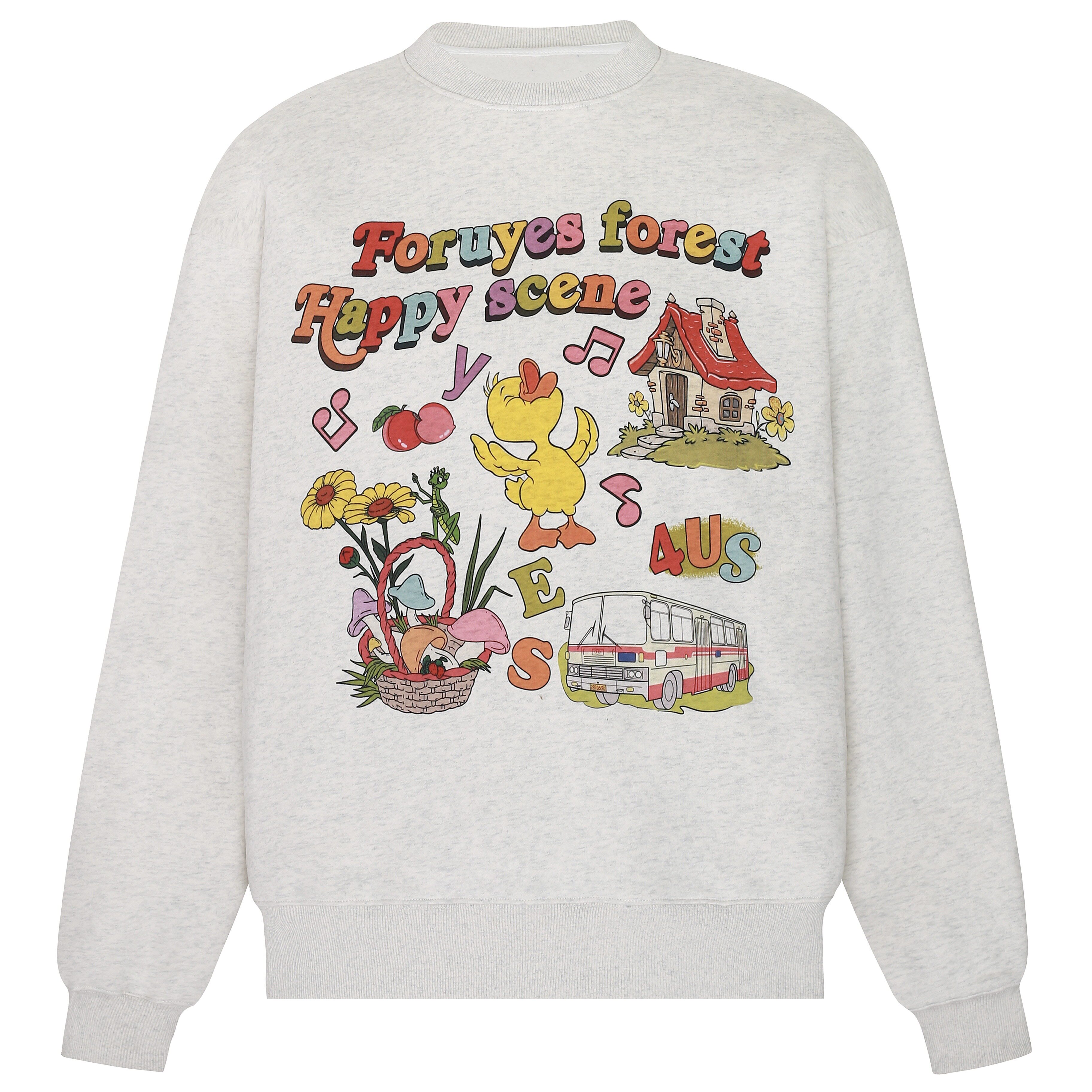 foruyes(4uyes)美式复古卡通彩虹小鸟图案潮男女情侣套头圆领卫衣