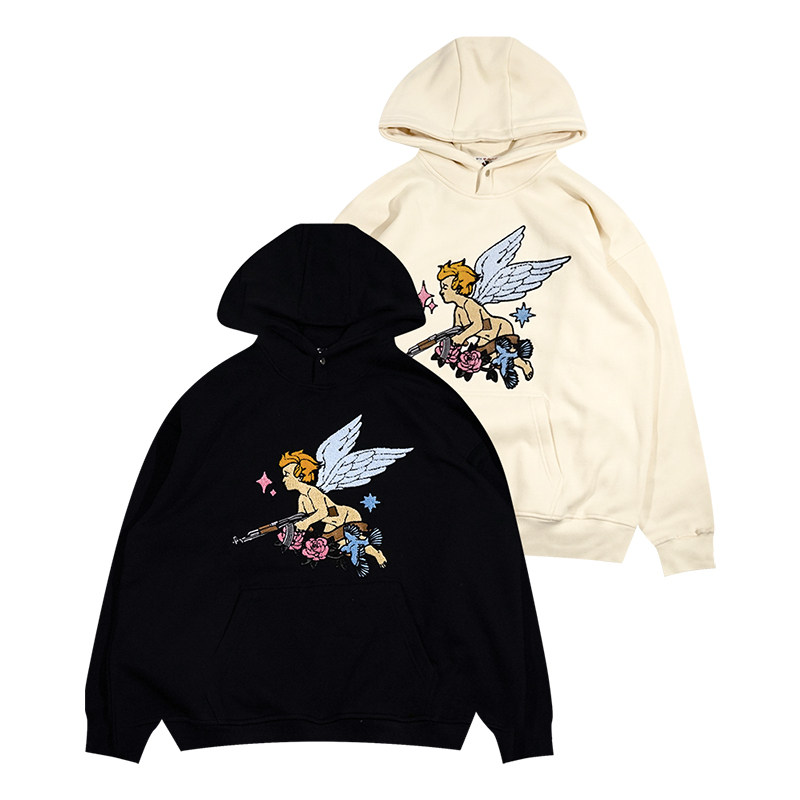 graf原创品牌ak47浪漫金发天使毛线刺绣单摁扣加绒宽松卫衣帽衫