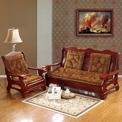 实木沙发垫冬季加厚防滑垫长毛绒纯色办公室中式组合三人长椅子垫