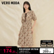 t区绫致Vero Moda2024春夏印花泡泡袖收腰短袖娃娃领连衣裙女