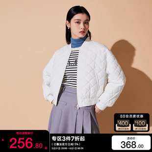 v区绫致Vero Moda棉服外套女2023秋冬宽松短款菱格棒球服黑白