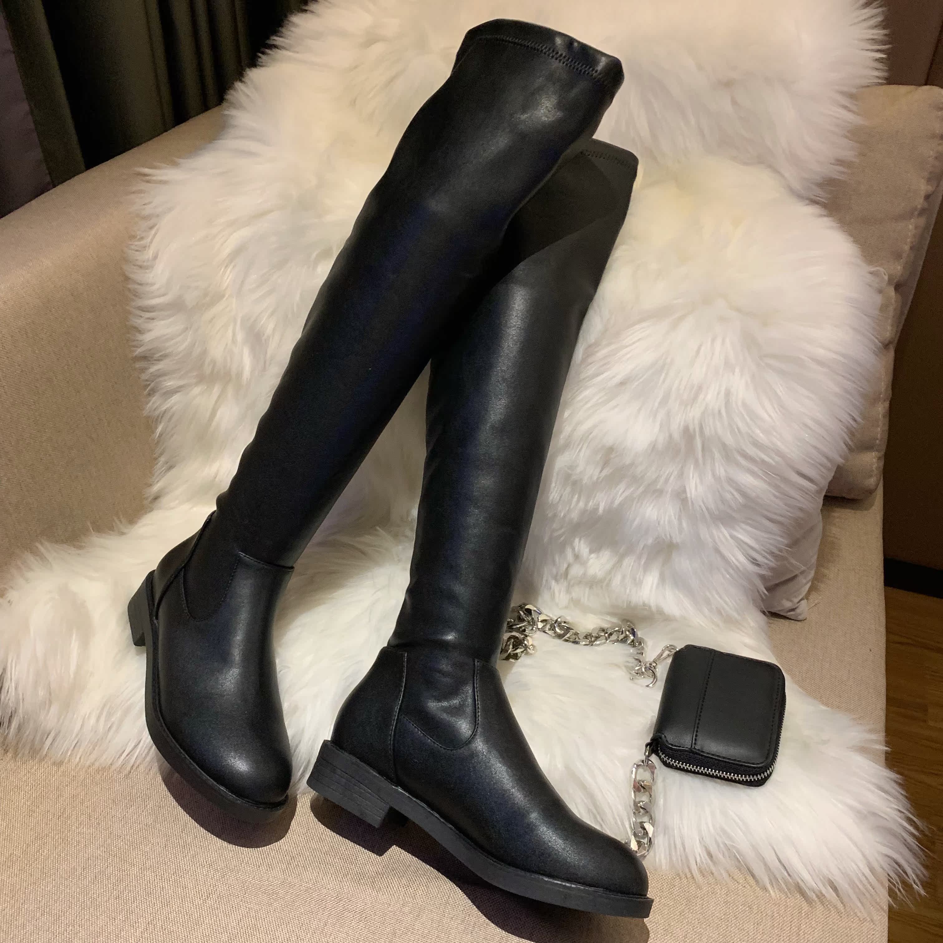 悦琪娜2019过膝盖弹力瘦腿靴长靴粗跟长筒靴皮靴,680-2