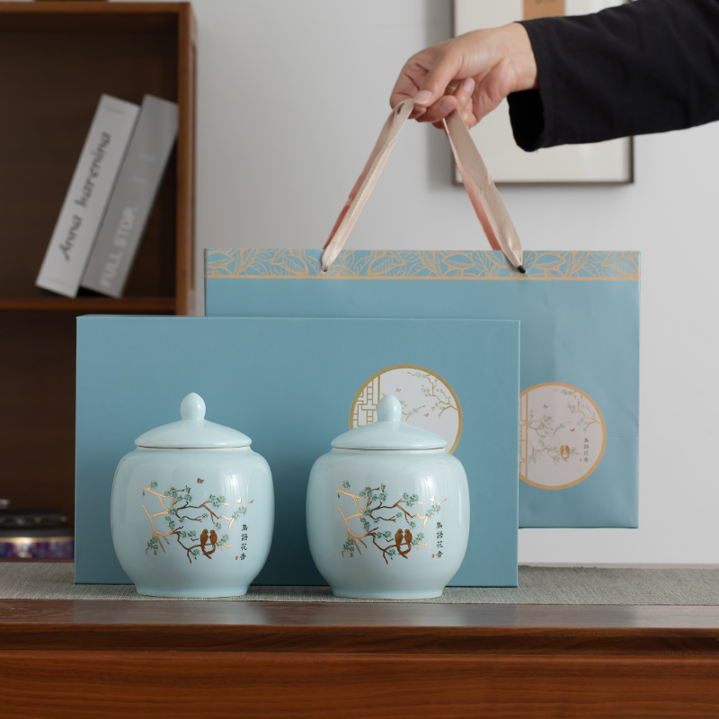 新款茶叶礼盒装空盒陶瓷茶叶罐龙井红茶绿茶储茶罐通用半斤装定制