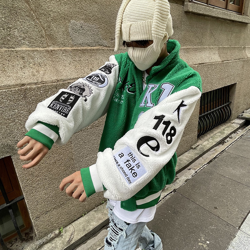 尾郎的店 冬季欧美高街外套ins男美式街头风设计感小众棒球服棉服