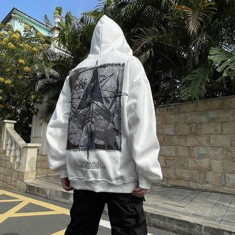 尾郎的店 美式ins风卫衣男hiphop潮牌加绒高级感嘻哈风炸街外套潮