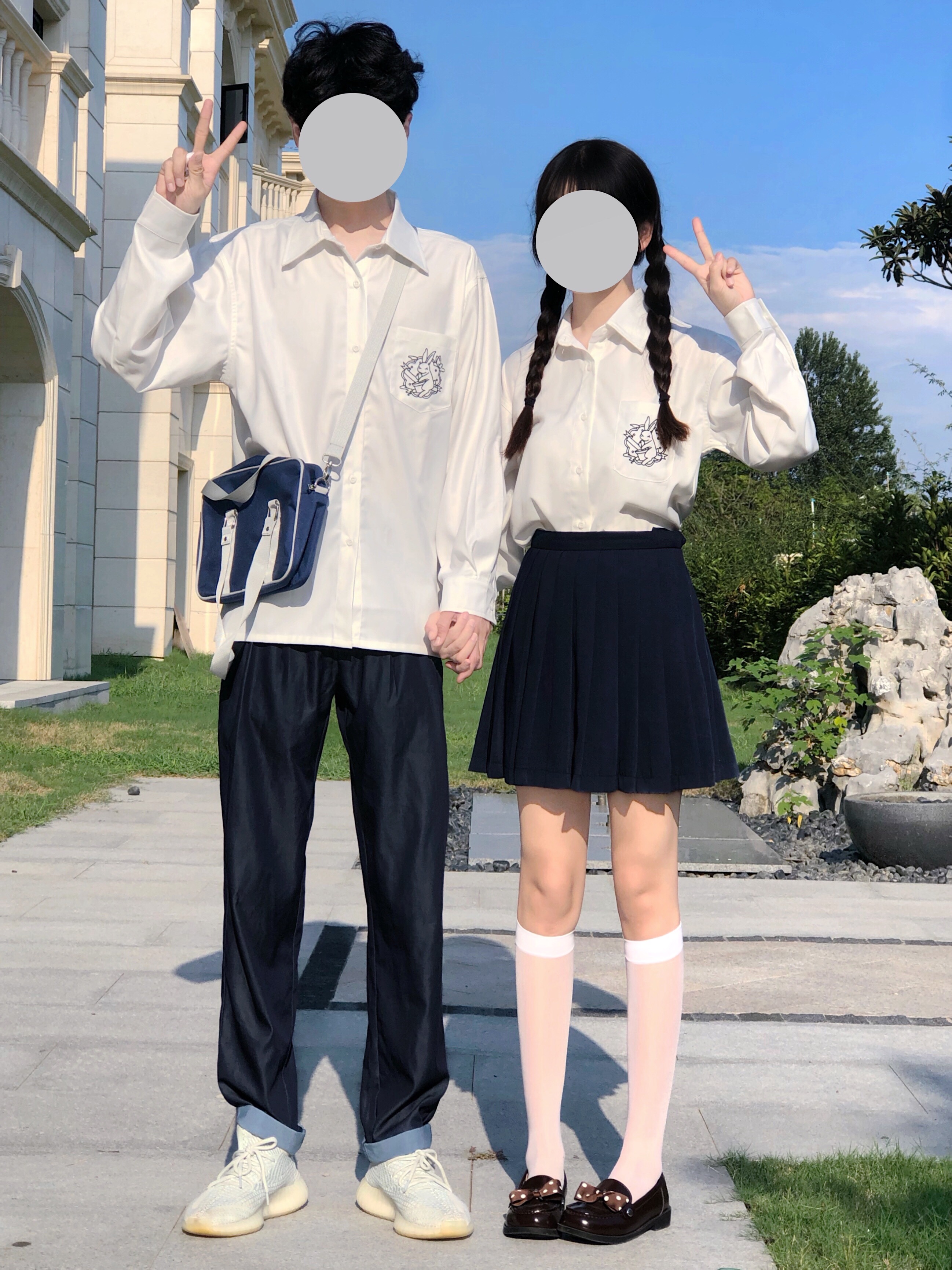 星星抱月球|jk制服衬衫长袖刺绣男女黑白色衬衣春秋季学生上衣