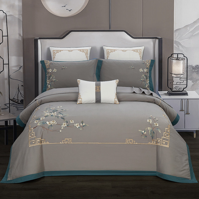 新中式古风四件套全棉纯棉100支磨毛秋冬床上用品被套保暖厚床单