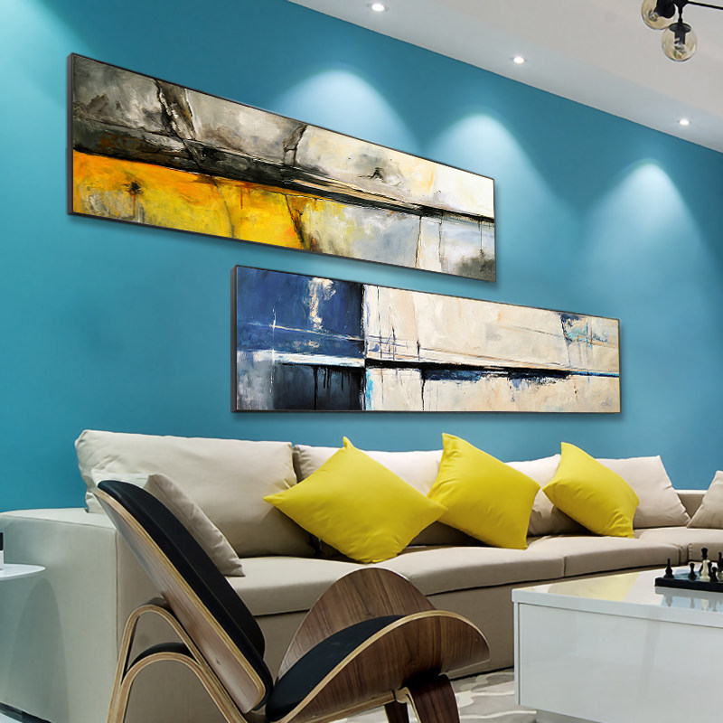 北欧抽象色块装饰画客厅卧室床头墙面壁画几何组合两幅拼接个性画