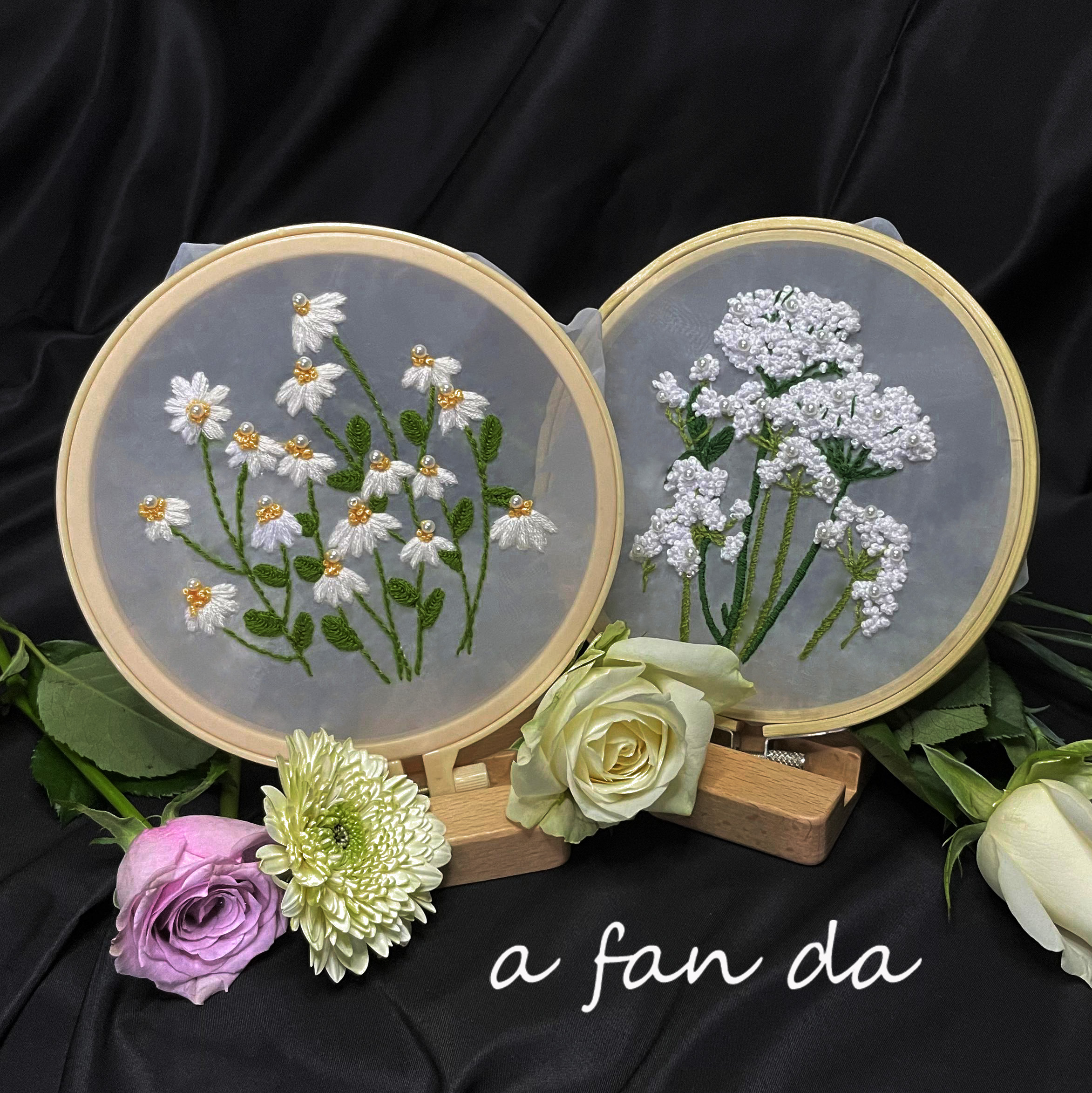 啊帆哒手工制作礼物刺绣diy材料包团扇自绣画摆件新手立体绣简单