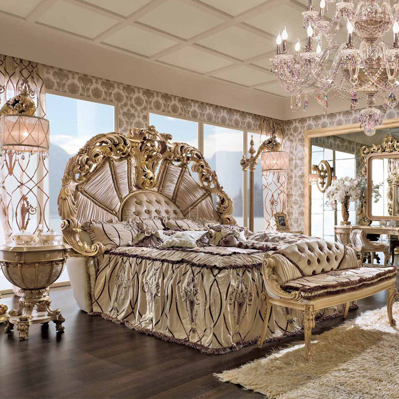 欧式奢华实木双人床复古法式宫廷原木雕花公主床别墅主卧家具定制