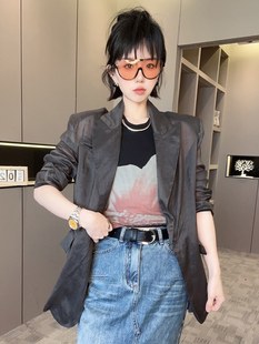 RR fashion 外套女2024夏季新款纯色防晒西装中长款薄款长袖西服