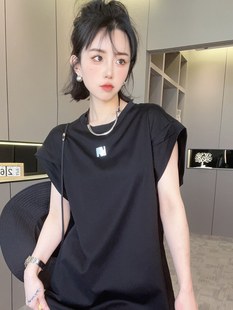 RR fashion 连衣裙女2024夏季新款飞飞袖蕾丝拼接下摆圆领裙子