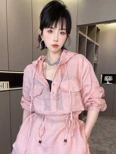 RR fashion 连帽长袖上衣抽绳收腰短裤套装两件套女2024夏季新款