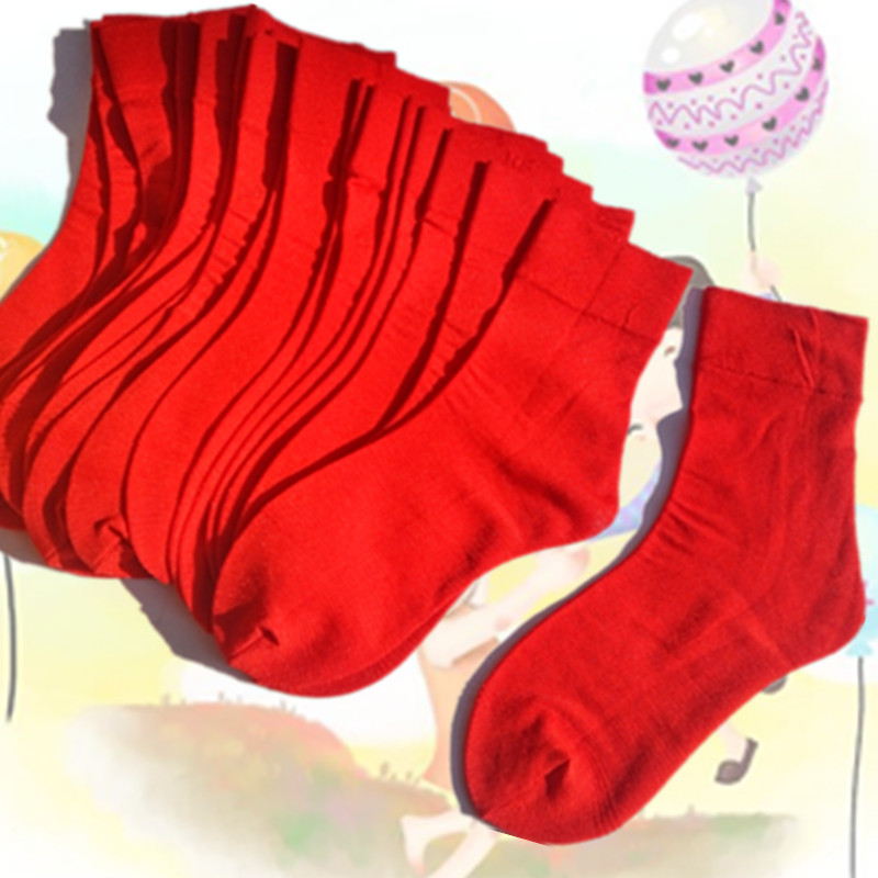 六一儿童节日表演服袜子短袜 夏薄款纯红色丝袜男女宝宝大小学生