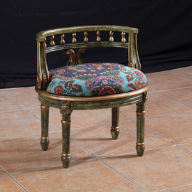 阿西娜美式地中海实木坐凳乡村实木试换鞋矮凳实木梳妆化妆凳椅