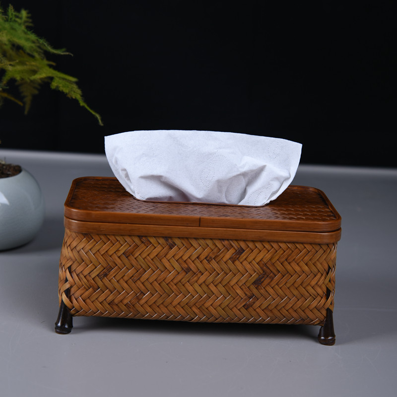 纯手工竹编纸巾盒新中式茶室家用客厅餐厅长方形抽纸盒大漆收纳盒