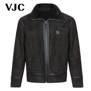 VJC/威杰思2023秋冬男装新款深灰色鹿皮绒夹克加绒保暖时尚外套